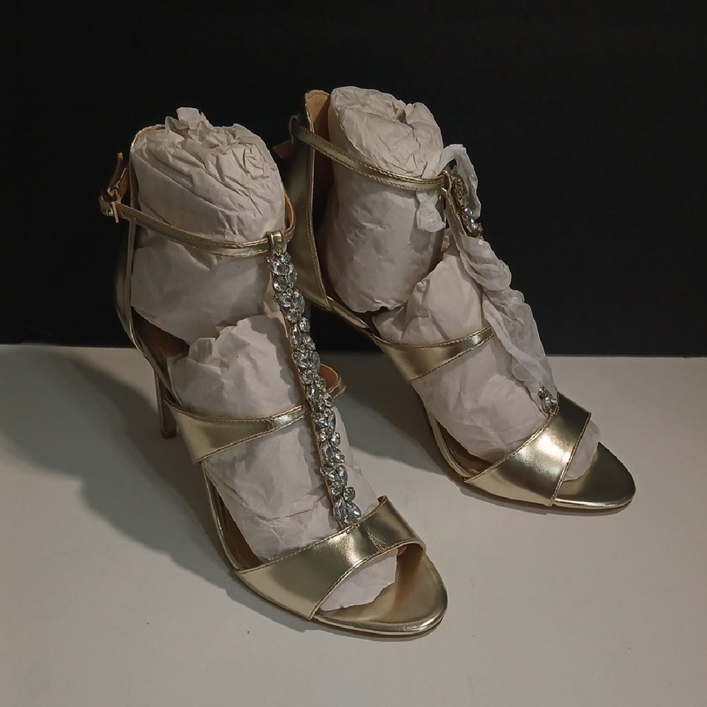 Jewel Badgley Mischka Mica Gold Jeweled Heels Size 10 NEW & Box - Picture 4 of 12